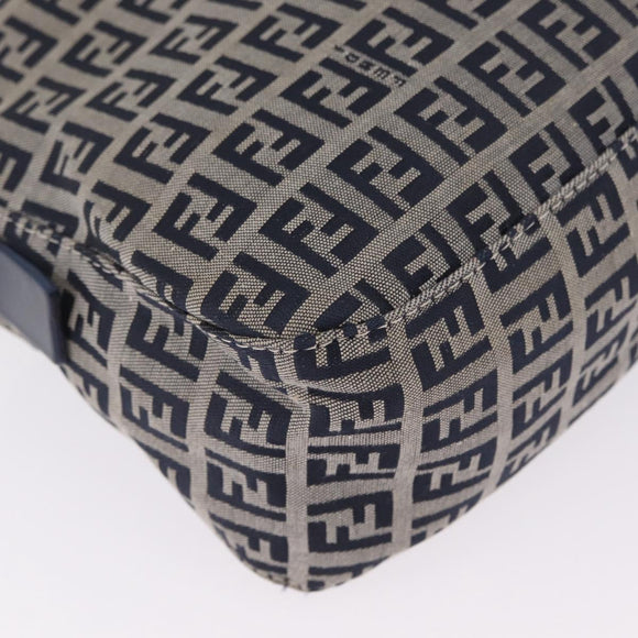 FENDI Zucchino Canvas Mamma Baguette Shoulder Bag Navy Silver Auth mr3326V