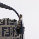 FENDI Zucchino Canvas Mamma Baguette Shoulder Bag Navy Silver Auth mr3326V-16