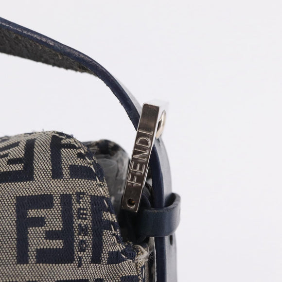 FENDI Zucchino Canvas Mamma Baguette Shoulder Bag Navy Silver Auth mr3326V