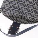 FENDI Zucchino Canvas Mamma Baguette Shoulder Bag Navy Silver Auth mr3326V-18