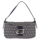 FENDI Zucchino Canvas Mamma Baguette Shoulder Bag Navy Silver Auth mr3326V-2