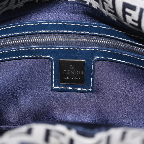 FENDI Zucchino Canvas Mamma Baguette Shoulder Bag Navy Silver Auth mr3326V
