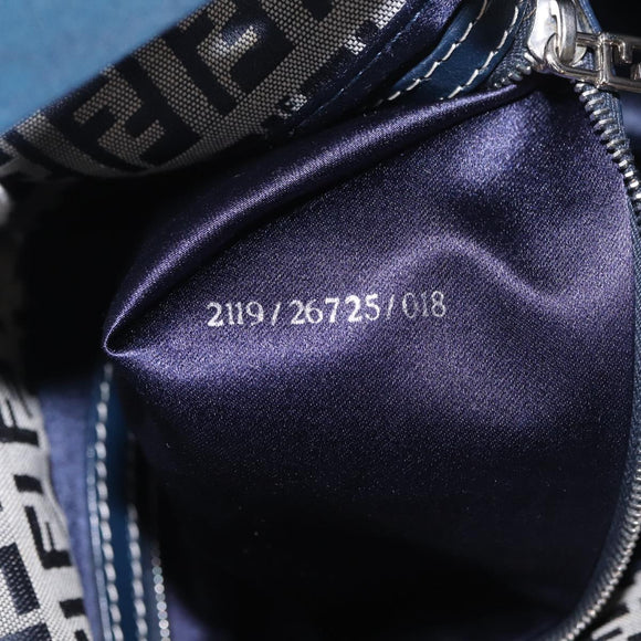 FENDI Zucchino Canvas Mamma Baguette Shoulder Bag Navy Silver Auth mr3326V