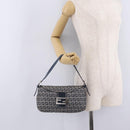 FENDI Zucchino Canvas Mamma Baguette Shoulder Bag Navy Silver Auth mr3326V-27