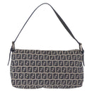 FENDI Zucchino Canvas Mamma Baguette Shoulder Bag Navy Silver Auth mr3326V-3