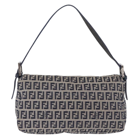 FENDI Zucchino Canvas Mamma Baguette Shoulder Bag Navy Silver Auth mr3326V