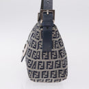 FENDI Zucchino Canvas Mamma Baguette Shoulder Bag Navy Silver Auth mr3326V-4