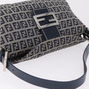 FENDI Zucchino Canvas Mamma Baguette Shoulder Bag Navy Silver Auth mr3326V-6