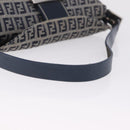 FENDI Zucchino Canvas Mamma Baguette Shoulder Bag Navy Silver Auth mr3326V-7