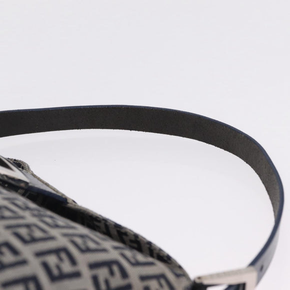 FENDI Zucchino Canvas Mamma Baguette Shoulder Bag Navy Silver Auth mr3326V