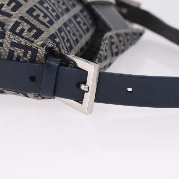 FENDI Zucchino Canvas Mamma Baguette Shoulder Bag Navy Silver Auth mr3326V
