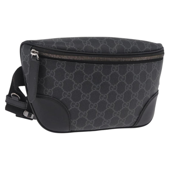 GUCCI GG Supreme Body Bag PVC Black Silver Auth mr3328V