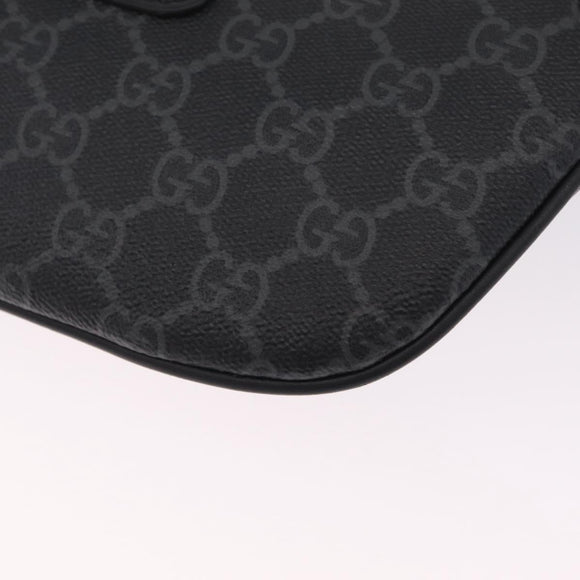 GUCCI GG Supreme Body Bag PVC Black Silver Auth mr3328V