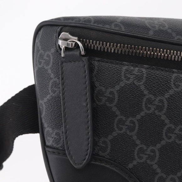 GUCCI GG Supreme Body Bag PVC Black Silver Auth mr3328V