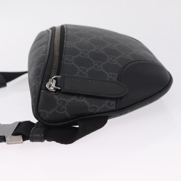 GUCCI GG Supreme Body Bag PVC Black Silver Auth mr3328V