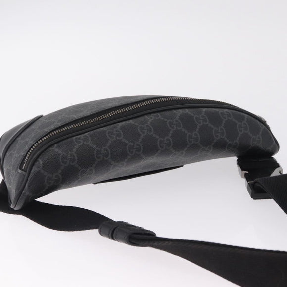 GUCCI GG Supreme Body Bag PVC Black Silver Auth mr3328V