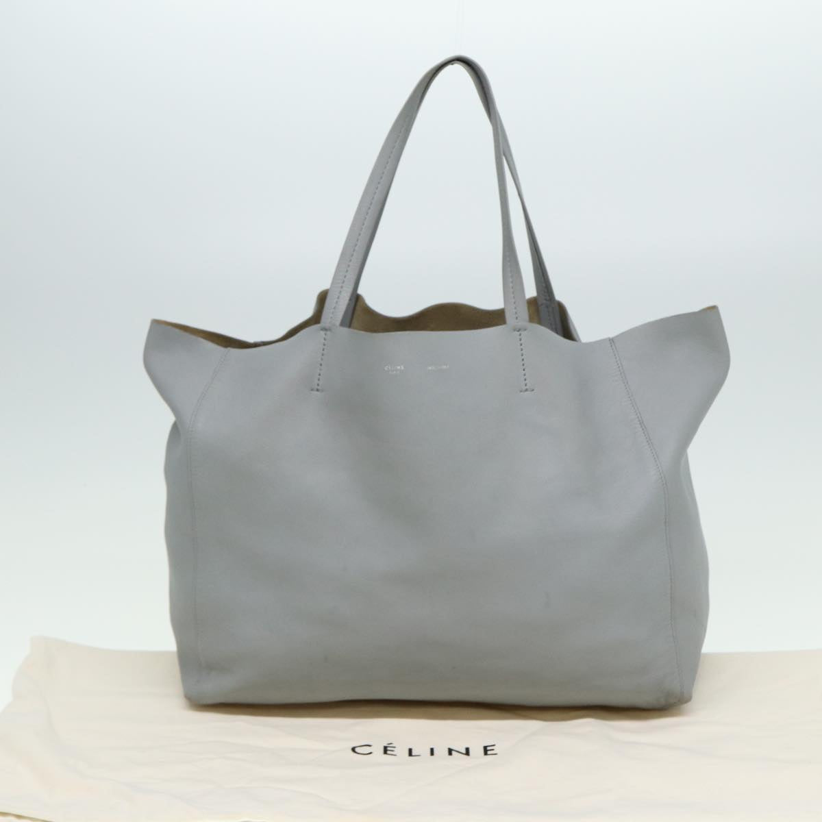 CELINE Horizontal Cabas Tote Bag Leather Light Blue Auth mr333