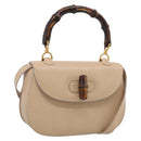 GUCCI Bamboo Hand Bag Leather 2way Beige Gold Auth mr3331V-1