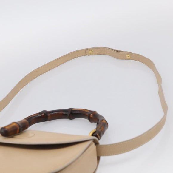 GUCCI Bamboo Hand Bag Leather 2way Beige Gold Auth mr3331V