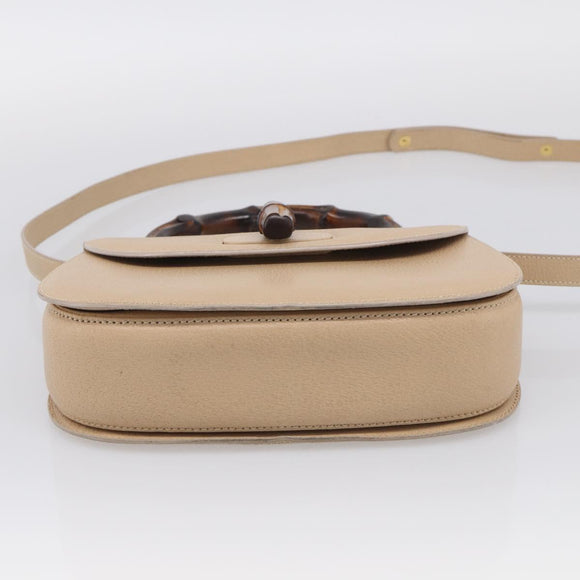 GUCCI Bamboo Hand Bag Leather 2way Beige Gold Auth mr3331V