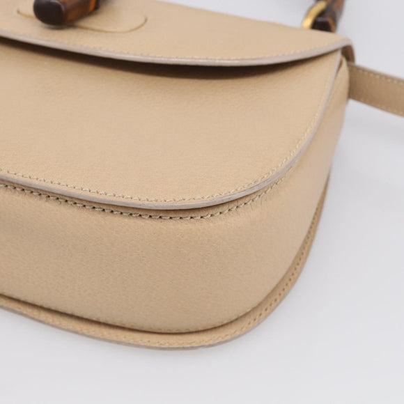 GUCCI Bamboo Hand Bag Leather 2way Beige Gold Auth mr3331V