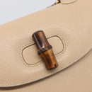GUCCI Bamboo Hand Bag Leather 2way Beige Gold Auth mr3331V-16