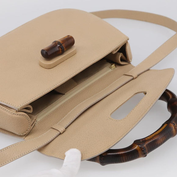 GUCCI Bamboo Hand Bag Leather 2way Beige Gold Auth mr3331V