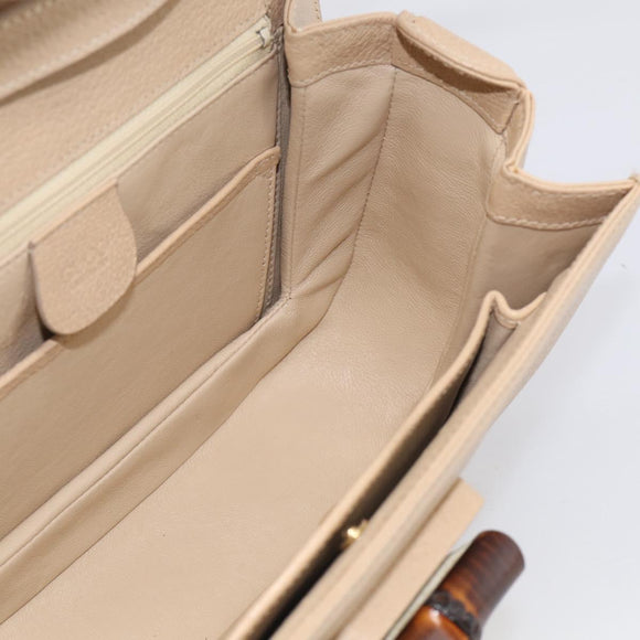 GUCCI Bamboo Hand Bag Leather 2way Beige Gold Auth mr3331V