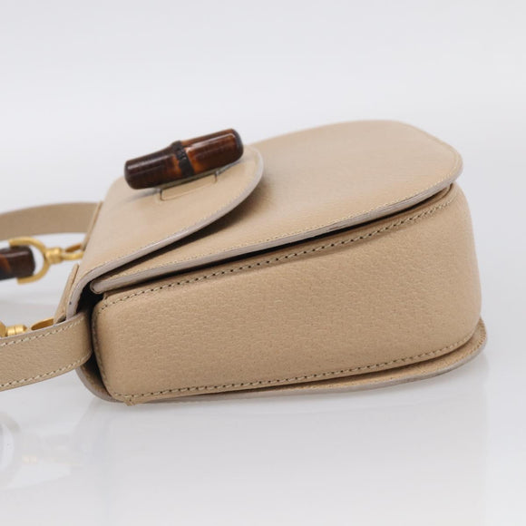 GUCCI Bamboo Hand Bag Leather 2way Beige Gold Auth mr3331V