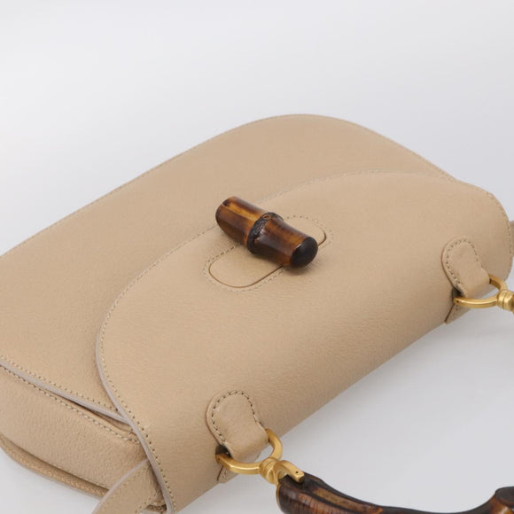 GUCCI Bamboo Hand Bag Leather 2way Beige Gold Auth mr3331V