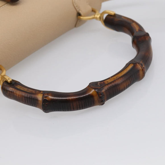 GUCCI Bamboo Hand Bag Leather 2way Beige Gold Auth mr3331V