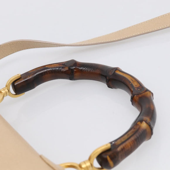 GUCCI Bamboo Hand Bag Leather 2way Beige Gold Auth mr3331V