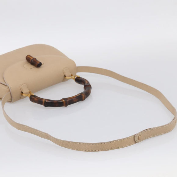 GUCCI Bamboo Hand Bag Leather 2way Beige Gold Auth mr3331V