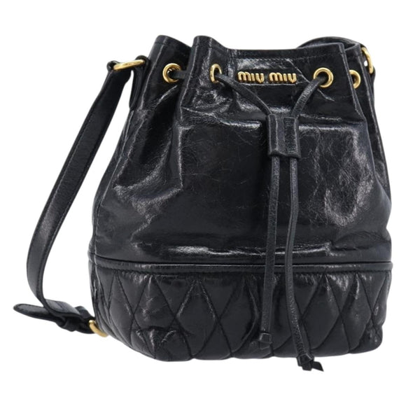 Miu Miu Shoulder Bag Leather Black Gold Auth mr3332