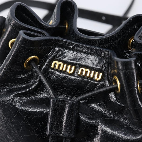 Miu Miu Shoulder Bag Leather Black Gold Auth mr3332
