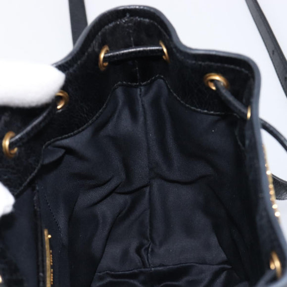 Miu Miu Shoulder Bag Leather Black Gold Auth mr3332