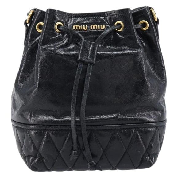 Miu Miu Shoulder Bag Leather Black Gold Auth mr3332