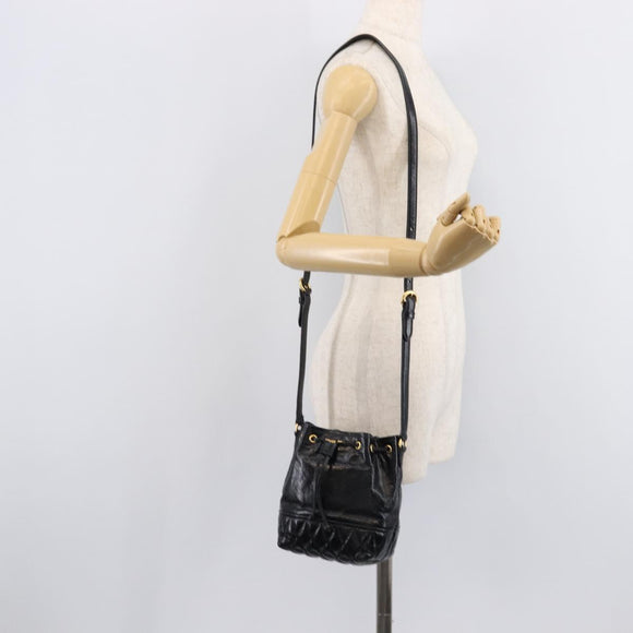 Miu Miu Shoulder Bag Leather Black Gold Auth mr3332