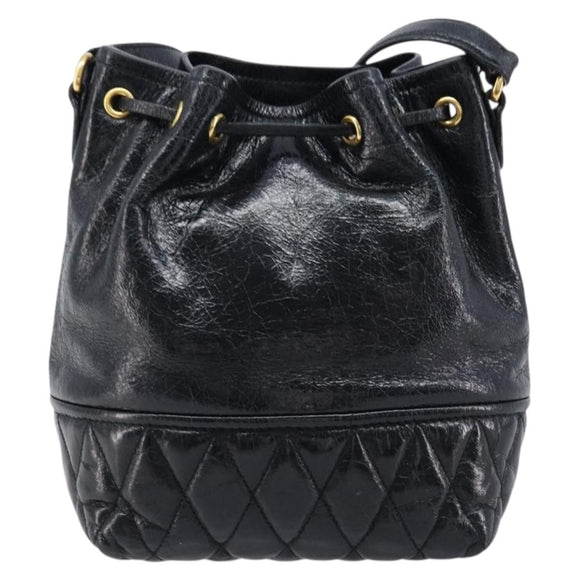 Miu Miu Shoulder Bag Leather Black Gold Auth mr3332