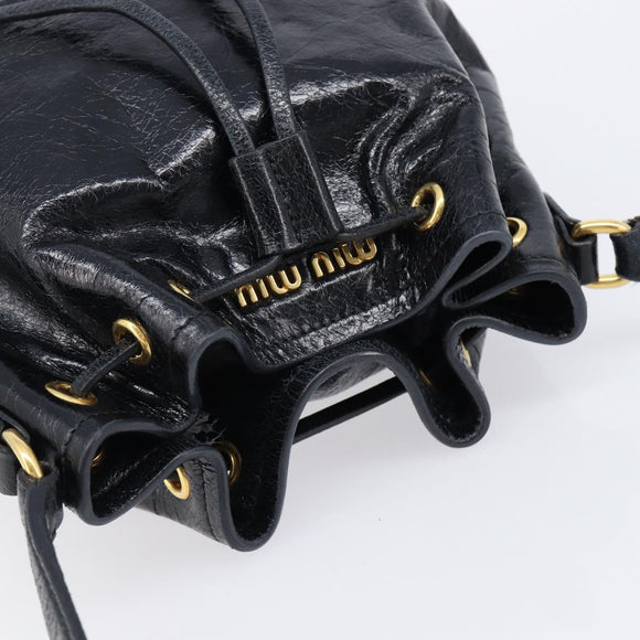 Miu Miu Shoulder Bag Leather Black Gold Auth mr3332