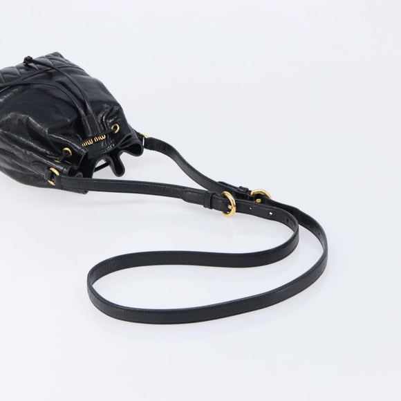 Miu Miu Shoulder Bag Leather Black Gold Auth mr3332