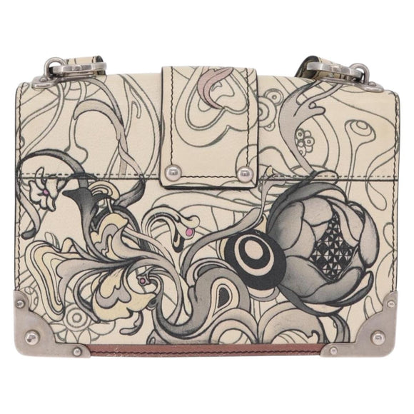 PRADA Kaye Shoulder Bag Leather White Silver Auth mr3336V