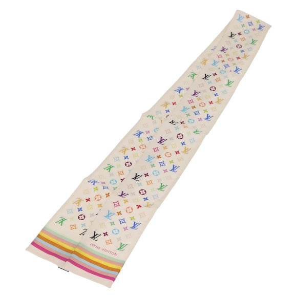 LOUIS VUITTON Monogram Multicolor Bando Scarf Silk White LV Auth mr3337A