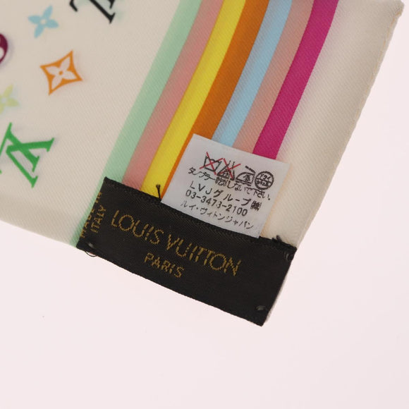 LOUIS VUITTON Monogram Multicolor Bando Scarf Silk White LV Auth mr3337A