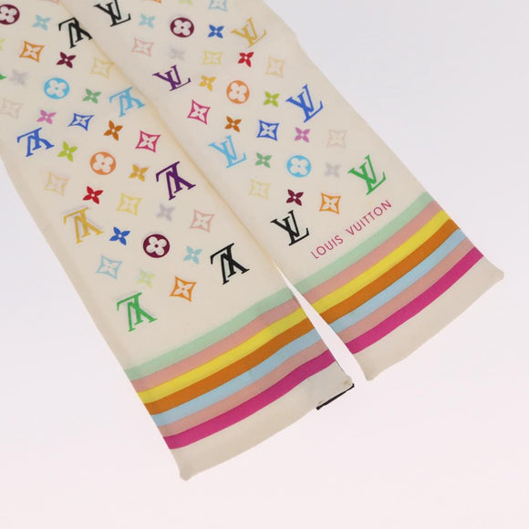 LOUIS VUITTON Monogram Multicolor Bando Scarf Silk White LV Auth mr3337A