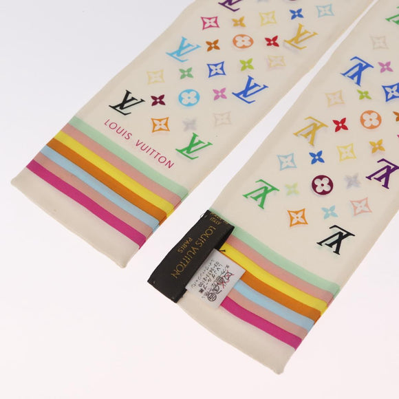 LOUIS VUITTON Monogram Multicolor Bando Scarf Silk White LV Auth mr3337A