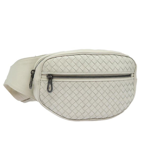 BOTTEGA VENETA INTRECCIATO Body Bag Leather White Auth mr354