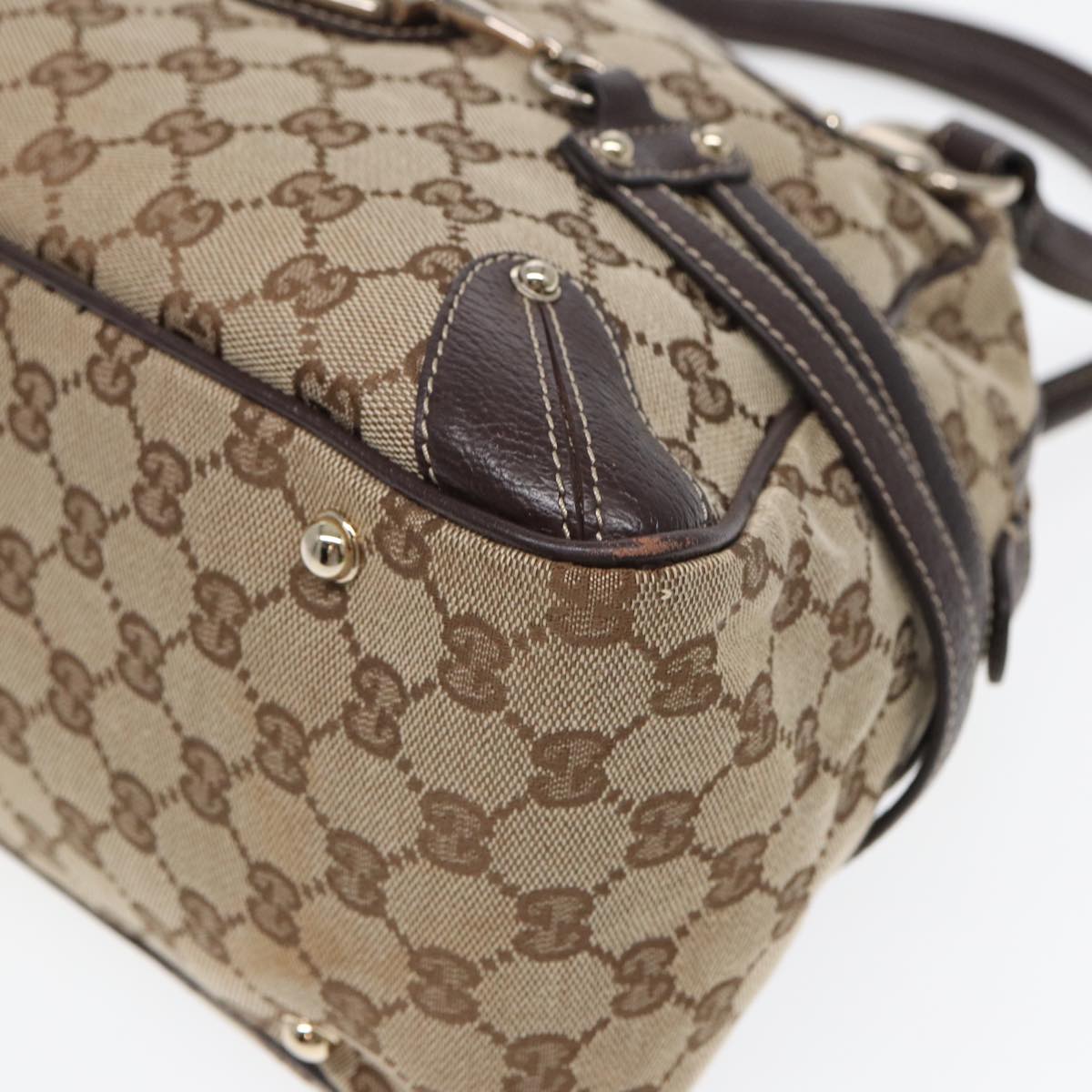 GUCCI Horsebit GG Canvas Boston Bag Beige 159398 Auth mr355