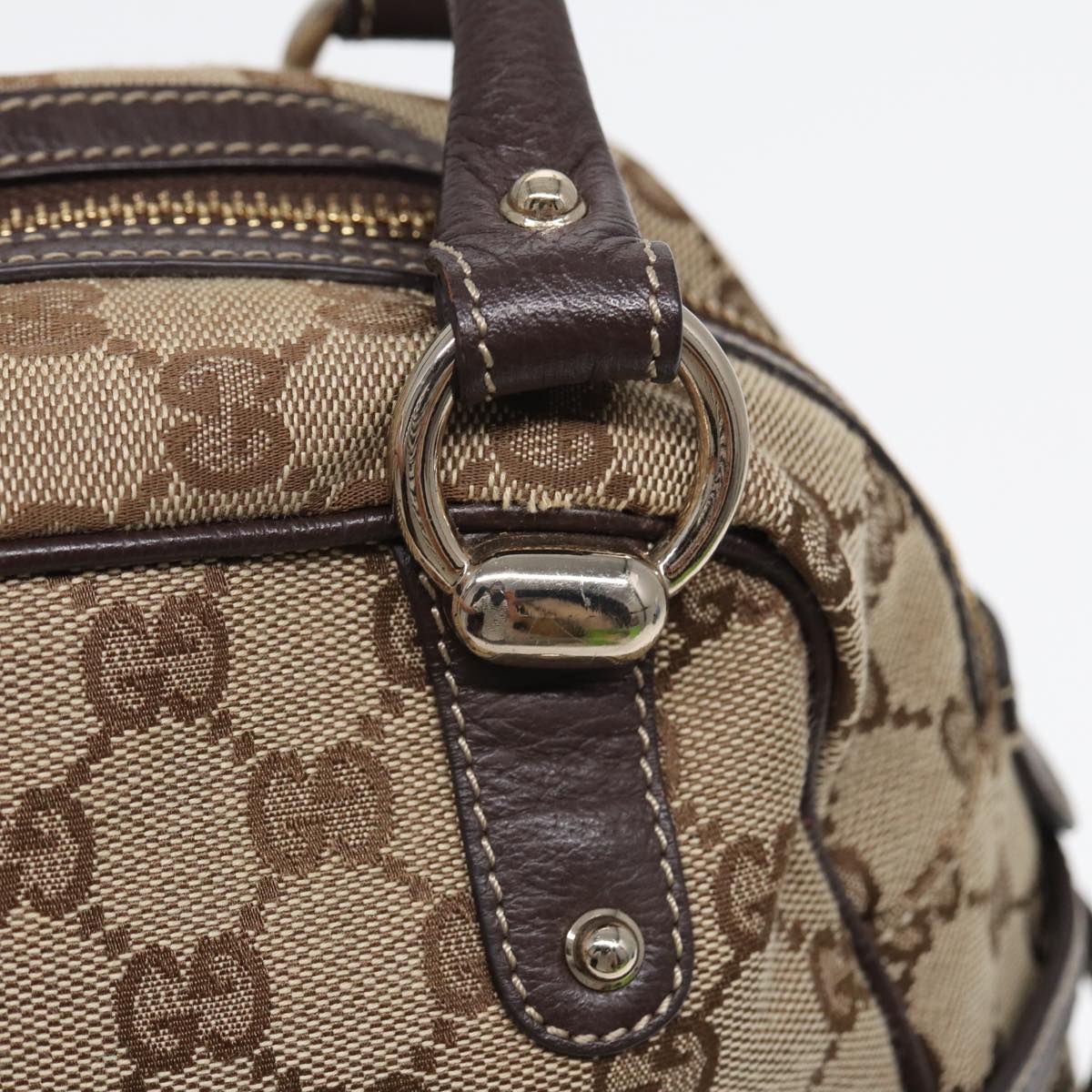 GUCCI Horsebit GG Canvas Boston Bag Beige 159398 Auth mr355