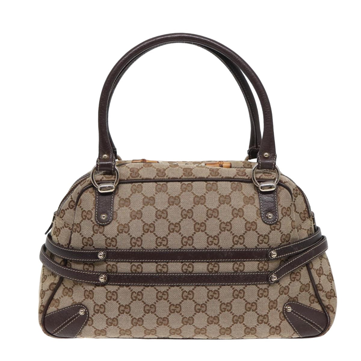 GUCCI Horsebit GG Canvas Boston Bag Beige 159398 Auth mr355